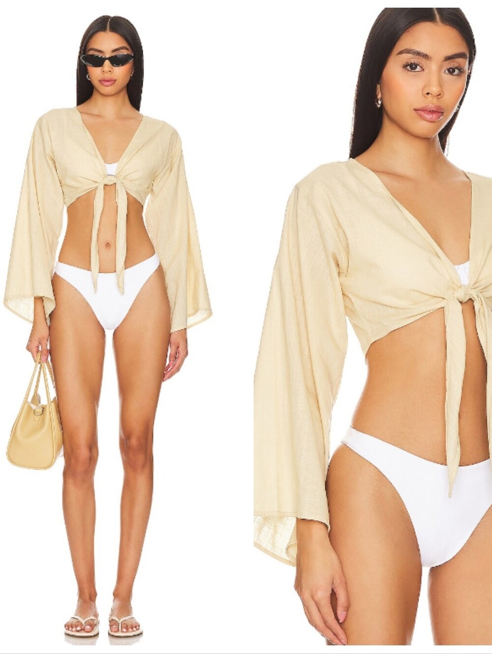 NWT Lovers + Friends Summer Air Tie Front Top Beige Women's Small Festival NEW